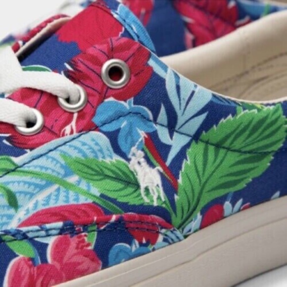 NEW POLO RALPH LAUREN KEATON FLORAL PONY SNEAKER SHOES MEN CANVAS NIB LACE UP - Picture 3 of 6
